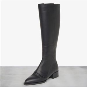 Vince black leather tall pointed toe riding boots